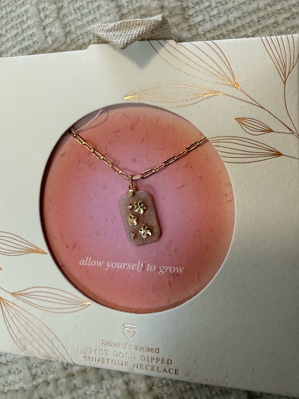 Gold Floral Pendant Necklace - Pink Enamel Accent